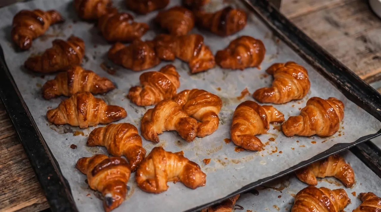 Una safata de croissants acabats de fer amb la primera llum del matí